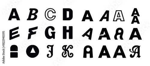Diverse alphabet letters in various artistic styles and bold typography