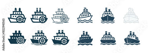 Collection of nautical icons featuring different ship and boat designs