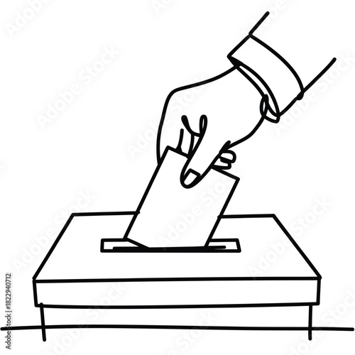 Hand casting a vote into a ballot box illustration