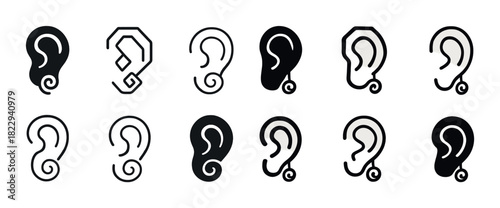 Collection of diverse ear icon designs in various styles