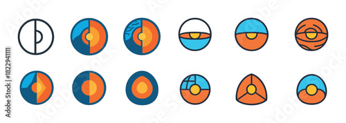 Colorful illustrations of earth's layers: geology diagrams of earth's interior structure