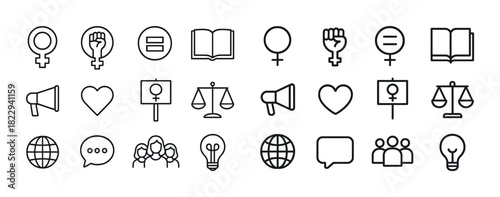 Black and white icons representing feminism and equality