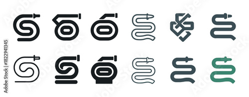 Collection of garden hose icons in various styles
