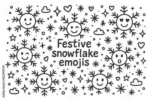 Festive Snowflake Emojis. Festive snowflake emojis. Hand-drawn doodle illustration of Festive snowflake emojis