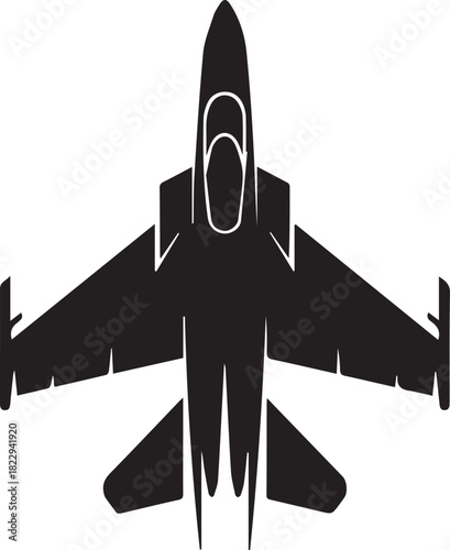 jet silhouette top view military aircraft vector icon