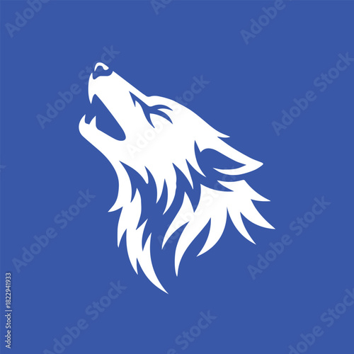 wolf blue silhouette howling head logo emblem for outdoor branding