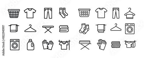 Line art icons: laundry and garment care essentials