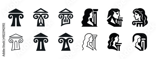 Collection of classic greek architectural and profile icons