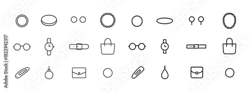 Minimalist fashion accessories icons collection - watches, bags, jewelry
