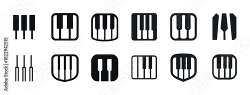 Assorted piano key icons collection in black and white