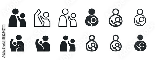 Minimalist family icons depicting parenthood and child relationships in simple silhouettes