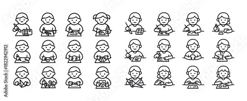 Cute children engaged in various arts and crafts activities