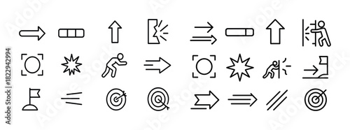 Minimalist arrow and target icons collection for direction and navigation