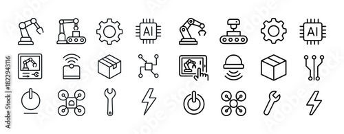 Vector icons of robotics and artificial intelligence technology