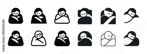 Set of baby icon designs in various swaddling positions