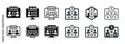 Icon set: tic tac toe game interfaces and user profiles in black and white