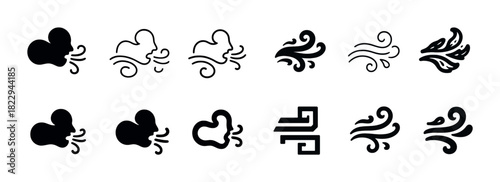 Collection of black wind icons in various designs and patterns