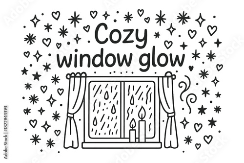 Cozy Window Glow. Cozy window glow. Hand-drawn doodle illustration of Cozy window glow. window, water droplets