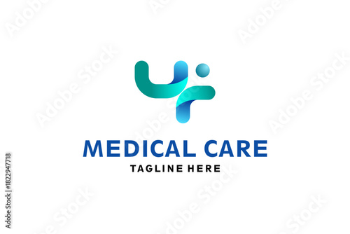 Letter Y or U logo for medical pharmacy. Logo design template. Medical health. Community logo design.