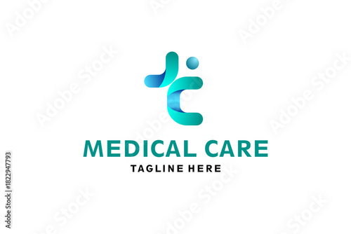 Letter T logo for medical pharmacy. Logo design template. Medical health. Community logo design.