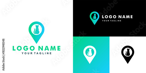 Location symbol and cat logo design vector icon