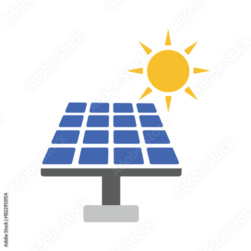 Solar panel harnesses radiant sun energy for power generation, shown on a white background