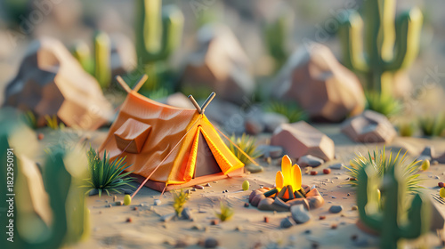 3d isometric low-poly clay desert tent handcraf