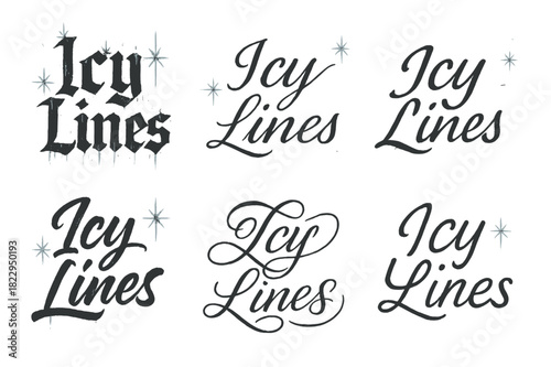 Icy Lines Styles. Icy Lines. Create a calligraphy lettering illustration of the phrase: Icy Lines. Render 6