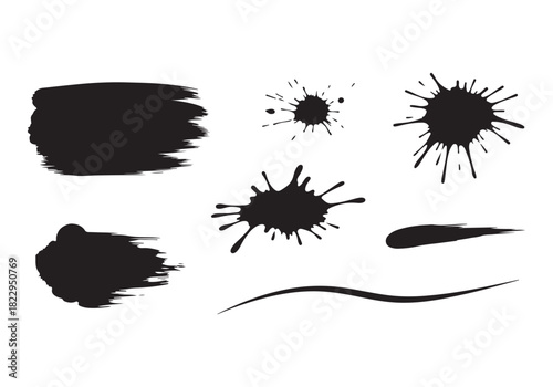 Set different black splash, collection brush strokes Vector Silhouette