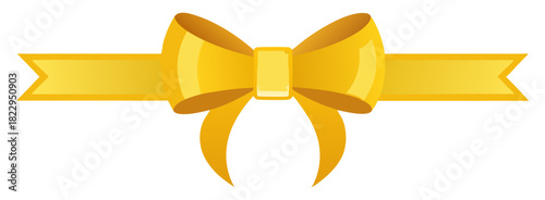 Vibrant, shiny golden ribbon and bow illustration, perfect for holiday gifts, birthday presents, awards, celebrations, and festive decoration. Great for adding a touch of luxury, cheer, or surprise to