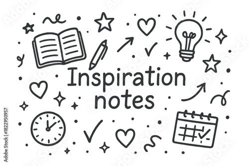 Inspiration Doodle Notebook. Inspiration notes. Hand-drawn doodle illustration of Inspiration notes. open