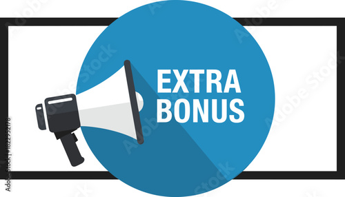 Extra bonus announcement graphic with megaphone, promotional banner design for marketing, sale offer alert, discount message, business advertising illustration