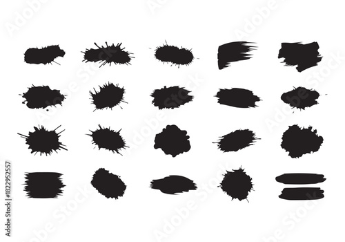 Set different black splash, collection brush strokes Vector Silhouette