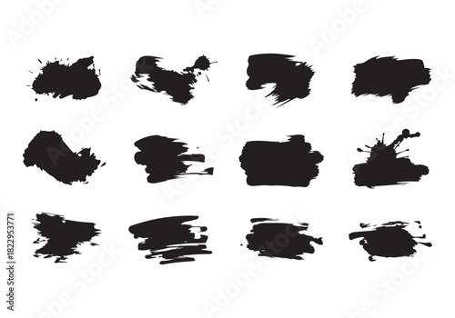 Set different black splash, collection brush strokes Vector Silhouette