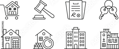 Real Estate Icon Set Linear Style Vector