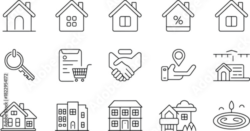 Real estate and property line icons set