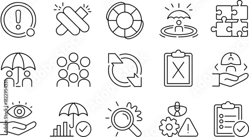 Safety Insurance and Business Risk Management Icon Set