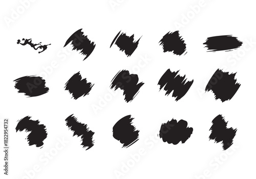 Set different black splash, collection brush strokes Vector Silhouette