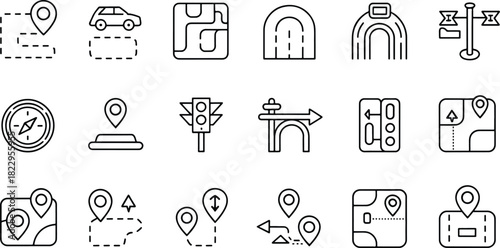 Set of Line Icons for Travel Navigation and Location