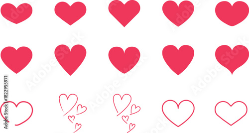 線と塗りのハート アイコン セット / Heart Icon Set – 愛・恋・メッセージ・バレンタイン素材