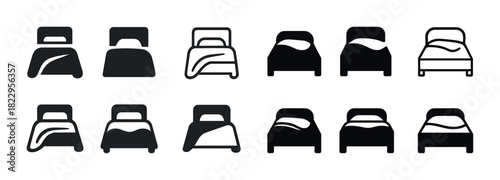 Collection of minimalist bed icons in various styles and designs