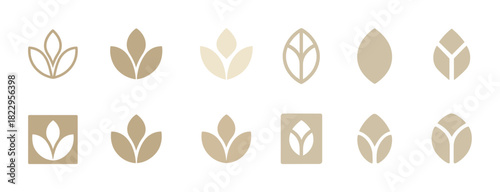Minimalist abstract leaf icons in beige and cream tones