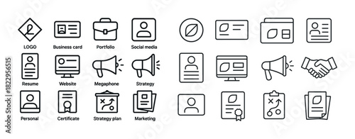 Essential business icons: strategy, communication, and identity
