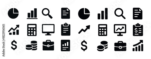 Business and finance icon set: charts, calculator, money, briefcase