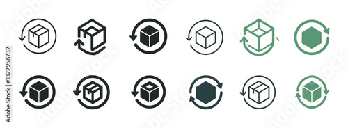 Collection of box and arrow rotation icons in black and green