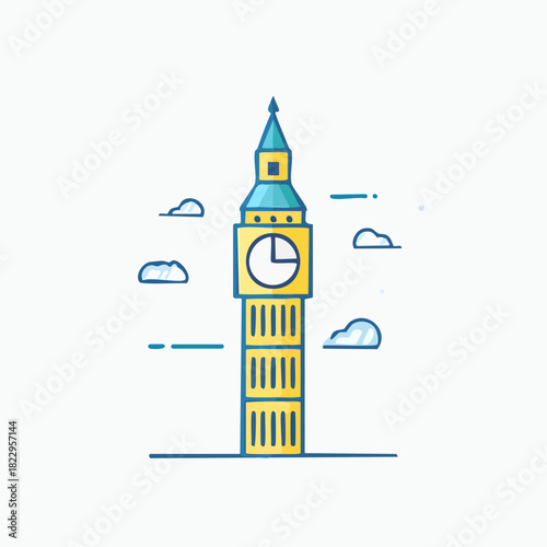 Big Ben Tower Illustration - London Landmark in Vector Art.