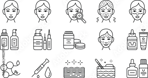 Skincare Treatments and Cosmetic Procedures Line Art