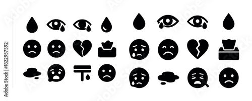 Sadness and emotion icons featuring tearful eyes and crying faces