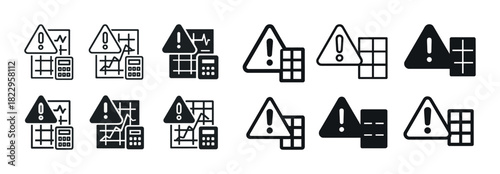 Warning icons: error symbols with charts and calculator variations