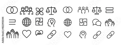Diverse icon set showcasing equality justice and unity symbols